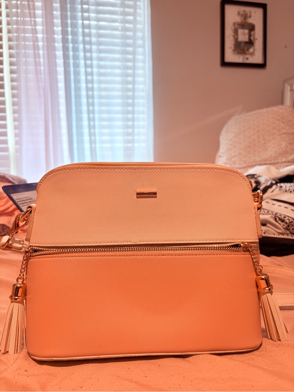 Two-Tone Peach & Blush Shoulder Bag with Tassel Accents